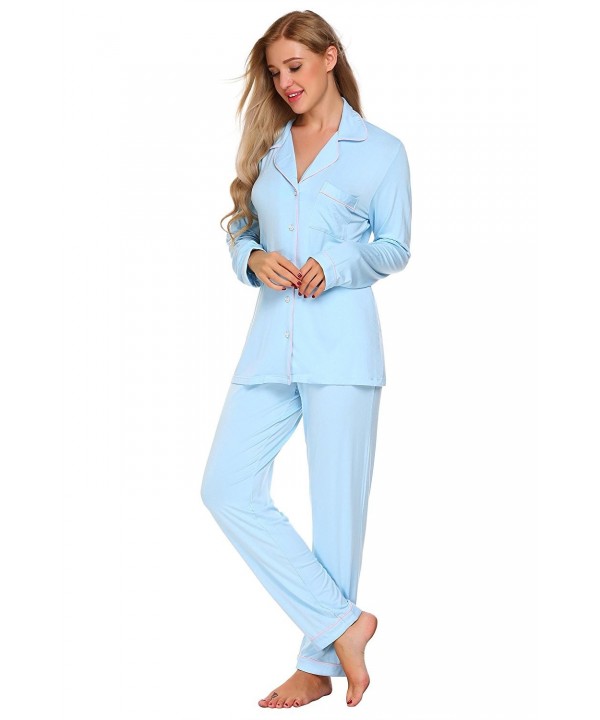 Women's Cotton Pajamas- Long Sleeve Button Down PJ Set Sleepwear ...