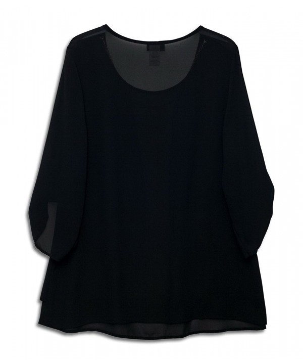 eVogues Plus size Layered Long Sleeve Chiffon Necklace Top Black ...