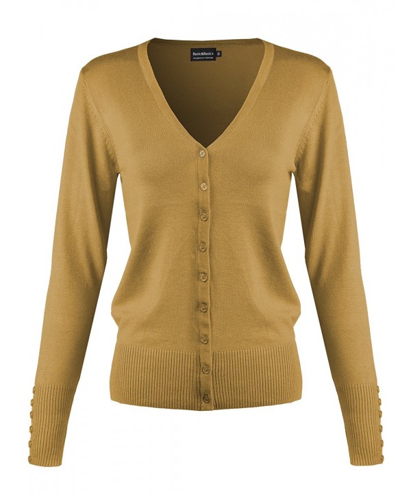 Button V Neck Cardigan Sweater Mustard