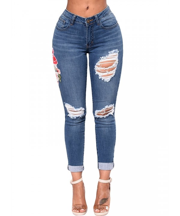 HOTAPEI Womens Waisted Distressed Embroidery