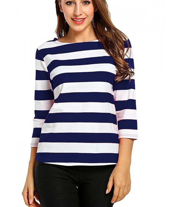 Women's 3/4 Sleeve Boat Neck Stripe Pattern T-Shirt Loose Casual Tops ...