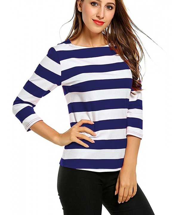 Women's 3/4 Sleeve Boat Neck Stripe Pattern T-Shirt Loose Casual Tops ...