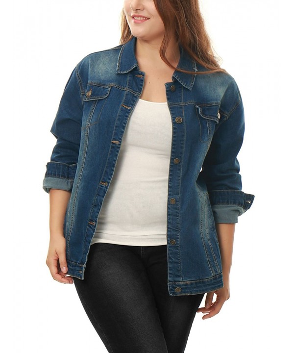 Agnes Orinda Women's Plus Size Button Down Washed Denim Jacket w Chest ...