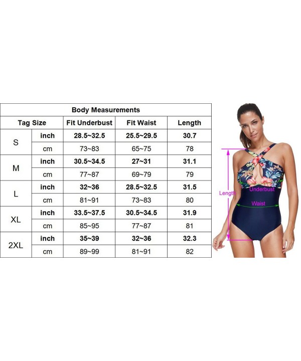 Women Front Cross One-Piece Swimsuit Retro Floral Print Stretch ...