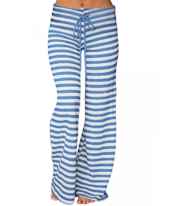 LOSRLY Striped Drawstring Palazzo Pants Blue