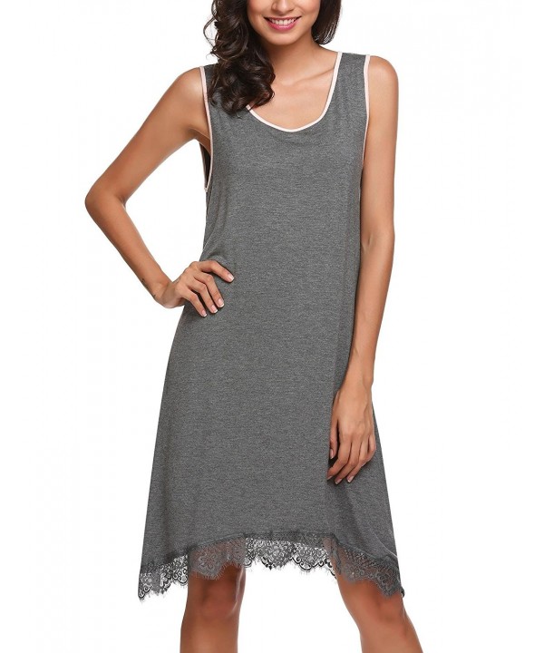 Nightgown Women's Sleeveless Sleep Shirt Lace-Trim Nightshirts Sleep ...