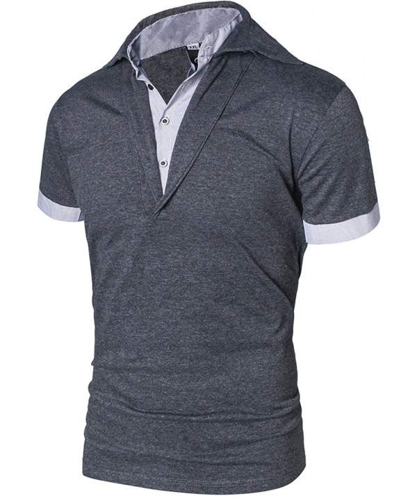 Men's Performance Solid Fake Two Polo Shirt - Deep Grey - C21850GI4OL