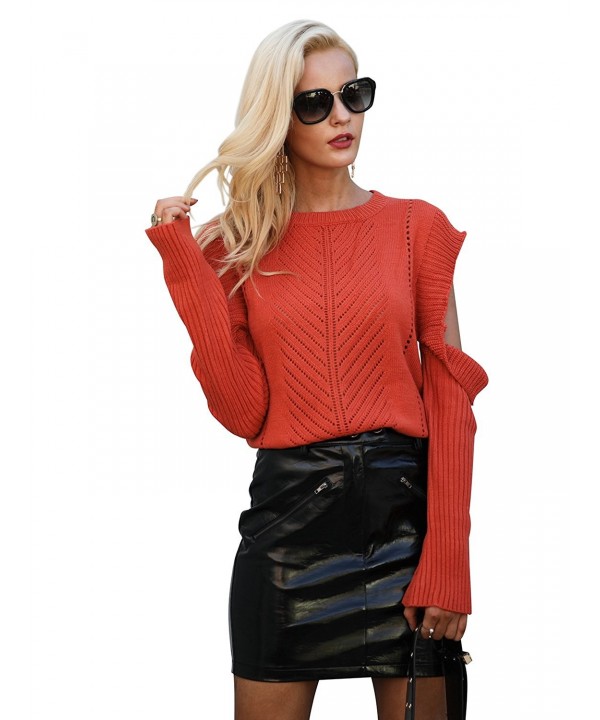 Simplee Shoulder Pullover Sweater Tangerine