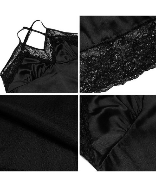 Women's Pajamas Satin Strap Nightgown Chemise Full Slip Dress - Black ...
