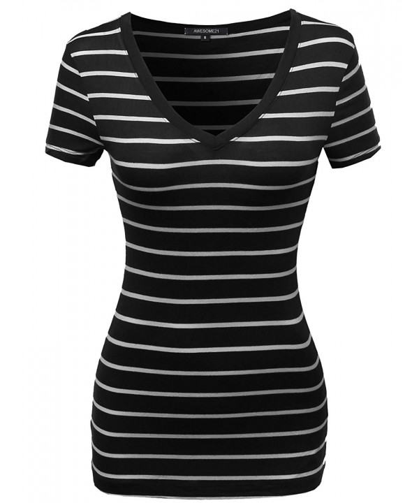 Casual Stripe Vneck Shirts Black