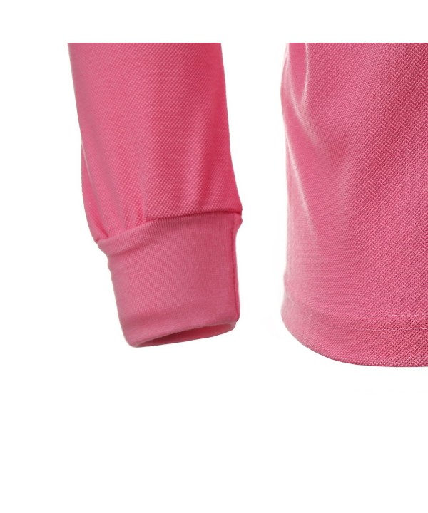 Mens Polo Long Sleeve Shirts - Pink - CL12I2RXRC7