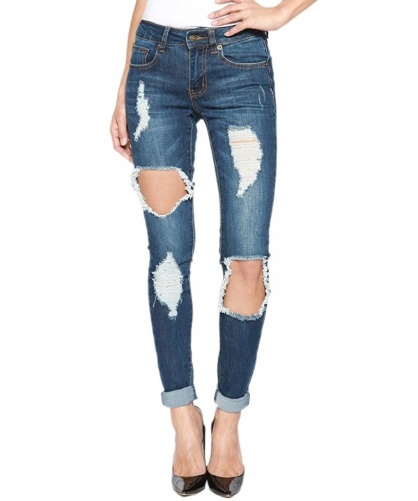 TheMogan Womens Shredded Cuffed Skinny