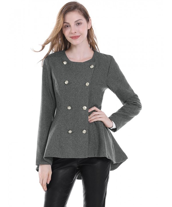 Women's Inclined Double Breasted Flare Hem Coat - Gray - CU186824XWY