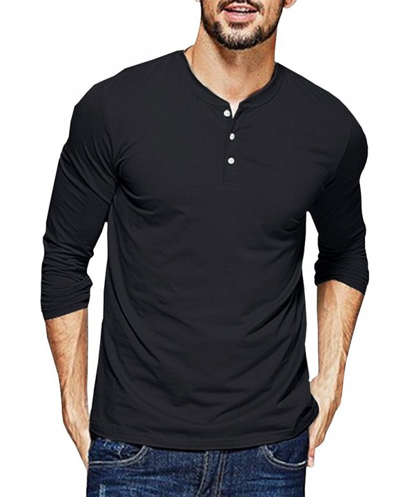 Henley T Shirts Sleeve Button Cotton