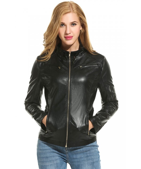 Womens Faux Leather Zipper Moto Biker Bomber Jacket - Black - CI187G8T509