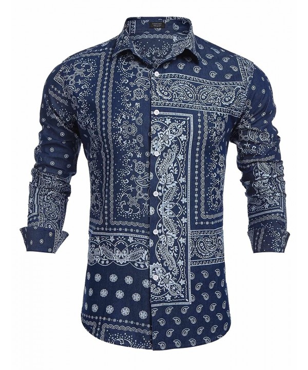 COOFANDY Paisley Sleeve Casual Button