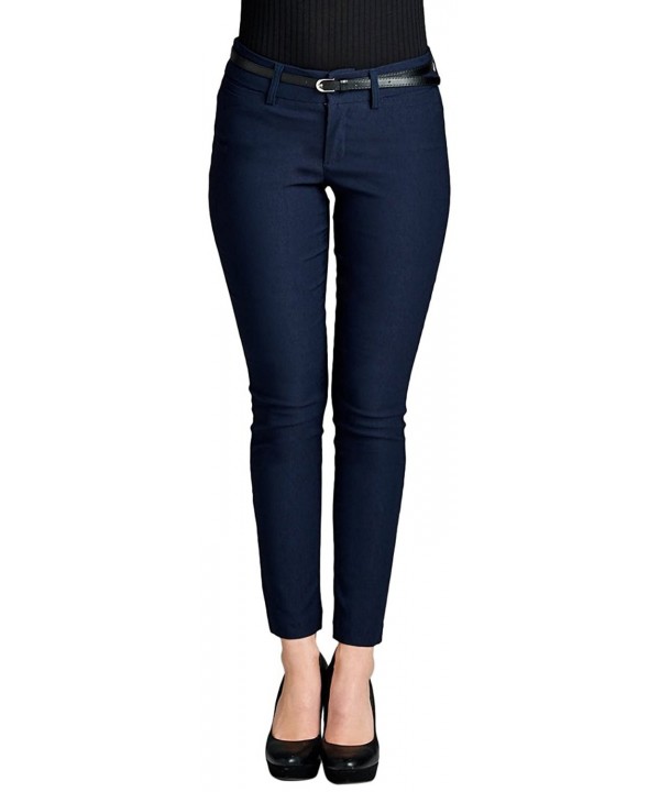 Women's Belted Bengaline Ankle Length Pants - Navy - CC18C0S3XO2