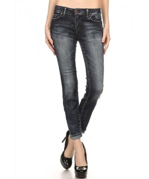 Women's Juniors Low Rise Faded Ankle Jeans - Dark Denim - C0180L5RX7S