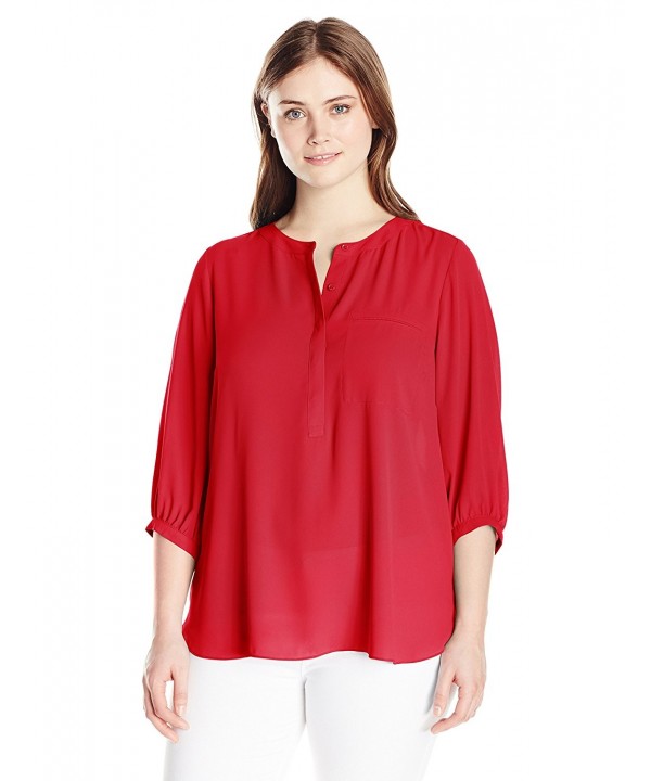 NYDJ Womens Sleeve Henley Strawberry