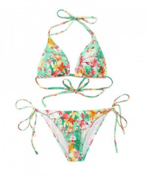 Women Sexy Floral Triangle Top with Bottom Bikini Swimsuits Swimwear ...