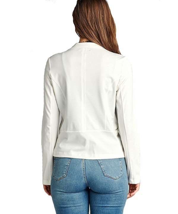 Single button long sleeve ponte Blazer with front zipper detail - Ivory ...