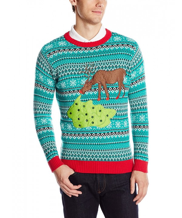 Ugly Christmas Sweater Men's Elf Head Chenille Sweater - Black Heather ...