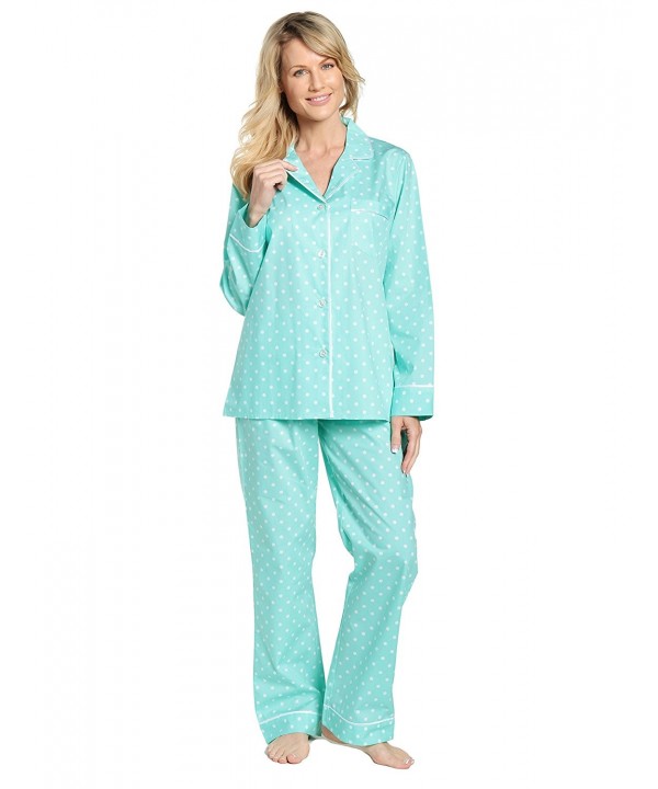 Womens Premium 100% Cotton Poplin Pajama Set - Dots Diva Aqua-white ...