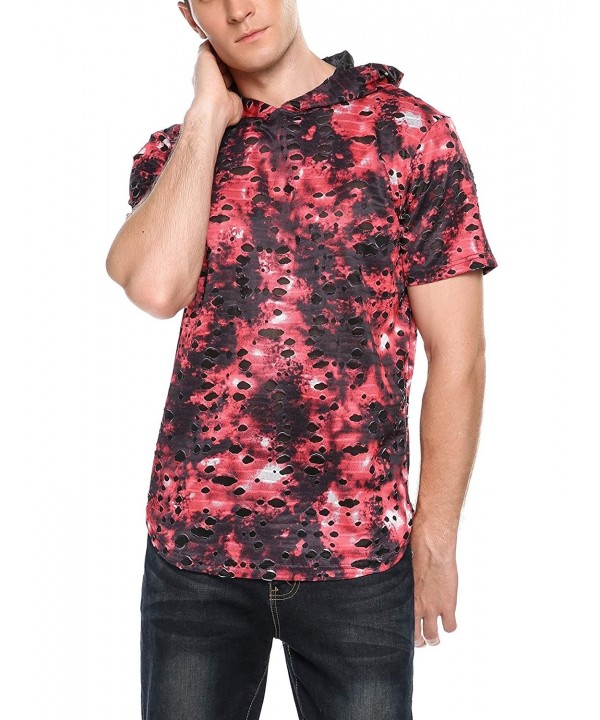 Qiangjinjiu Mens Short Sleeve Hip-Hop Ripped Hole Fashion Dress Shirt Shirt Top T Shirt 