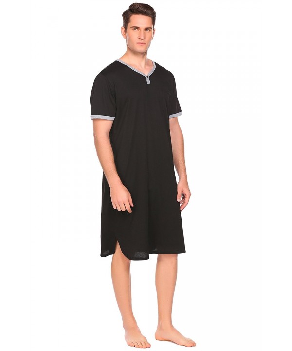Men's Nightshirt Cotton Sleep Shirt Comfy Mightwear Short Sleeve Henley ...