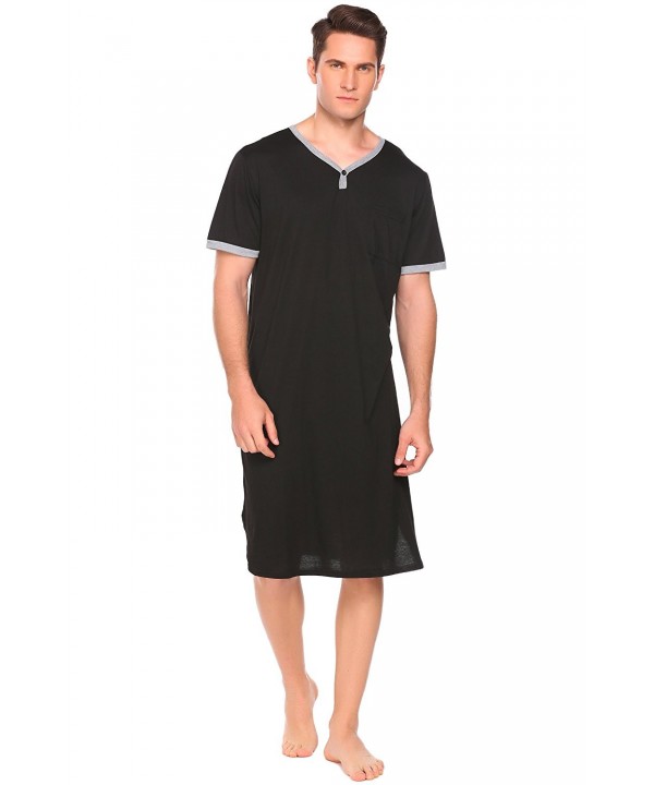 Men's Nightshirt Cotton Sleep Shirt Comfy Mightwear Short Sleeve Henley ...