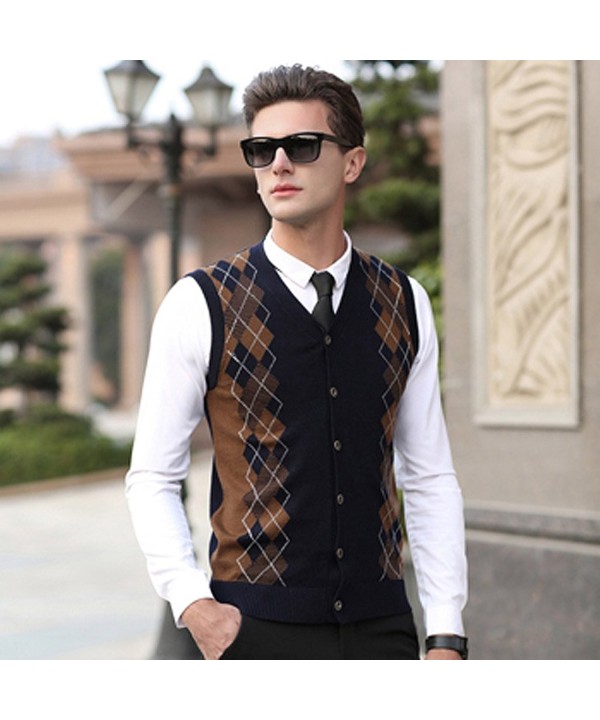Mens Casual Slim Fit Argyle Sweater Knitwear Vest Sleeveless Sweater ...