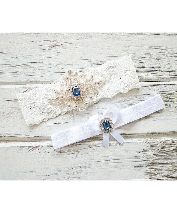 Wedding Garter Set Sapphire Blue Bridal White Lace Garter Keepsake Toss ...