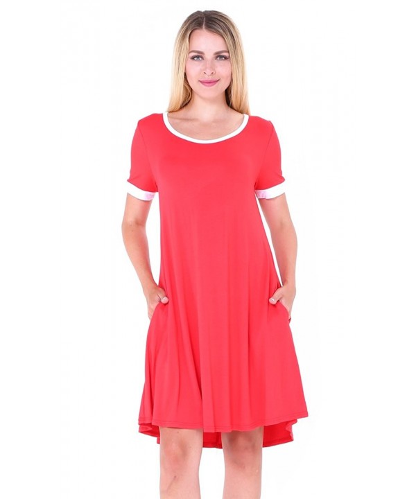 Lady's Short Sleeve Cotton Lounge Dresses With Pockets Tunic Swing ...