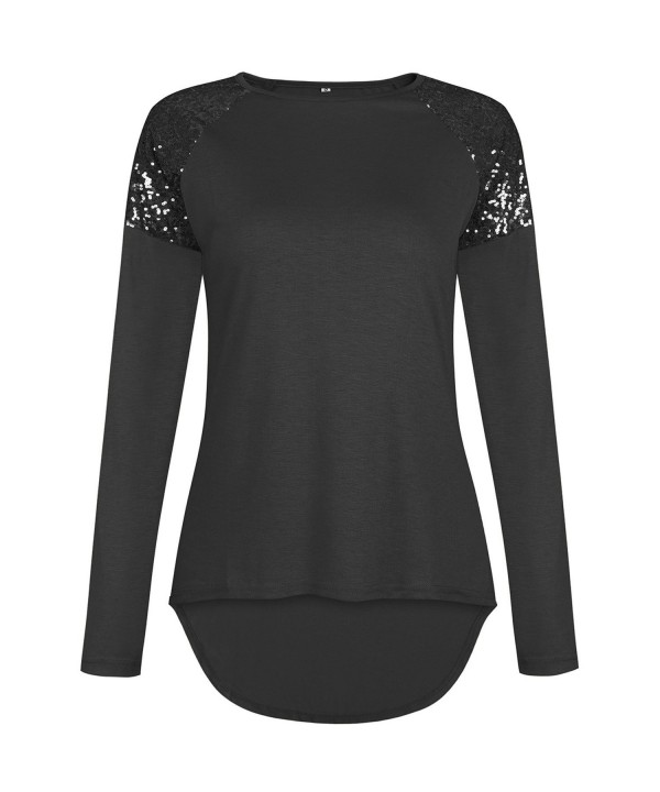 Womens Tops Long Sleeve With Sequin Inserts Shirt Tops - Black ...