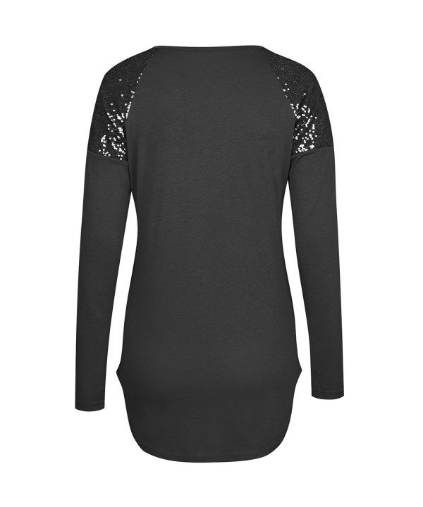 Womens Tops Long Sleeve With Sequin Inserts Shirt Tops - Black ...