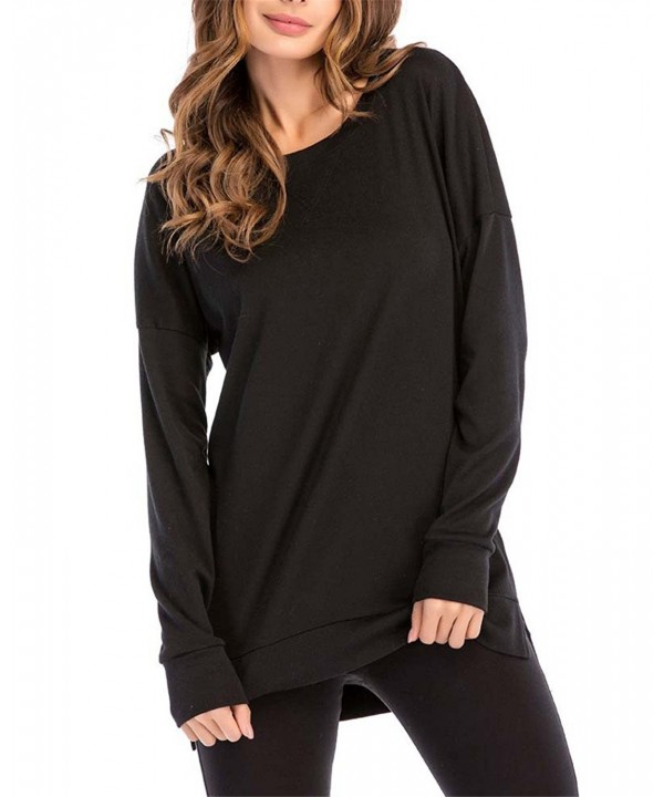 Women's Casual Long Sleeve Crewneck Side Split Loose Pullover Tunic ...