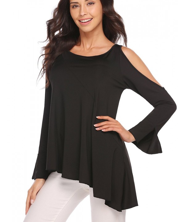 Women Split Cold Shoulder Solid Asymmetrical Hem Cotton Tunic Blouse ...