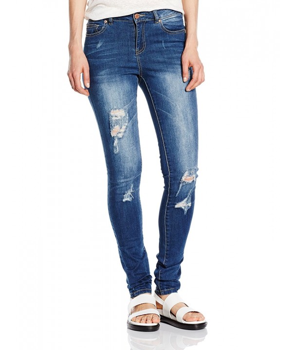 Women's Lucy Mid Rise Super Slim Destructed Jeans - Medium Blue ...