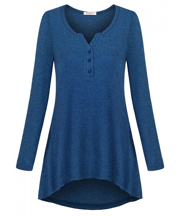 Women's Split V Neck Long Sleeve High Low Hem Tunic Tops - Blue ...