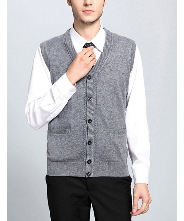 Men's V Neck Wool Cashmere Sleeveless Button Down Sweater Vest ...