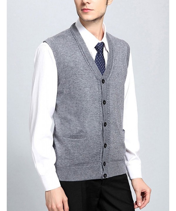 Men's V Neck Wool Cashmere Sleeveless Button Down Sweater Vest
