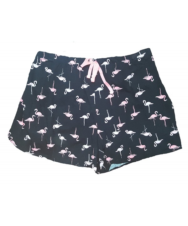 Flamingos Womens Black Pajama Shorts