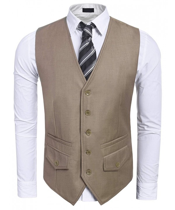 CNlinkco V Neck Button Pocket Waistcoat