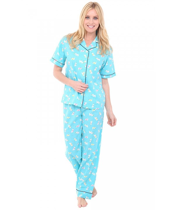 Del Rossa Womens Cotton Pajama Set- Woven Pjs with Pants - Puppy