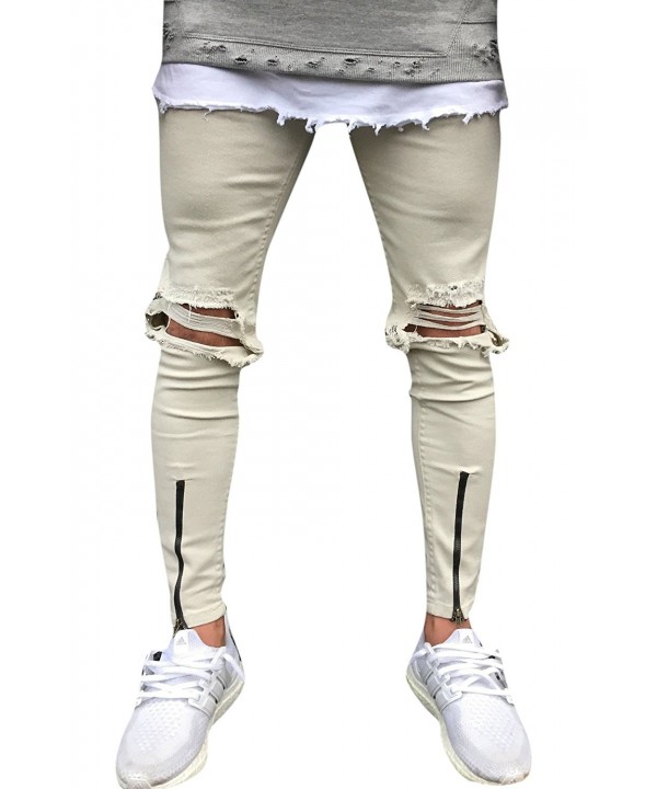 Khaki Destroyed Ripped Skinny Zipper