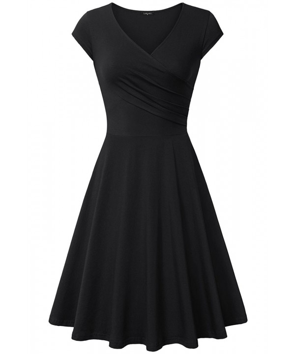 Elegant Dresses- Womens Casual Dress A Line Cap Sleeve V Neck - Black ...