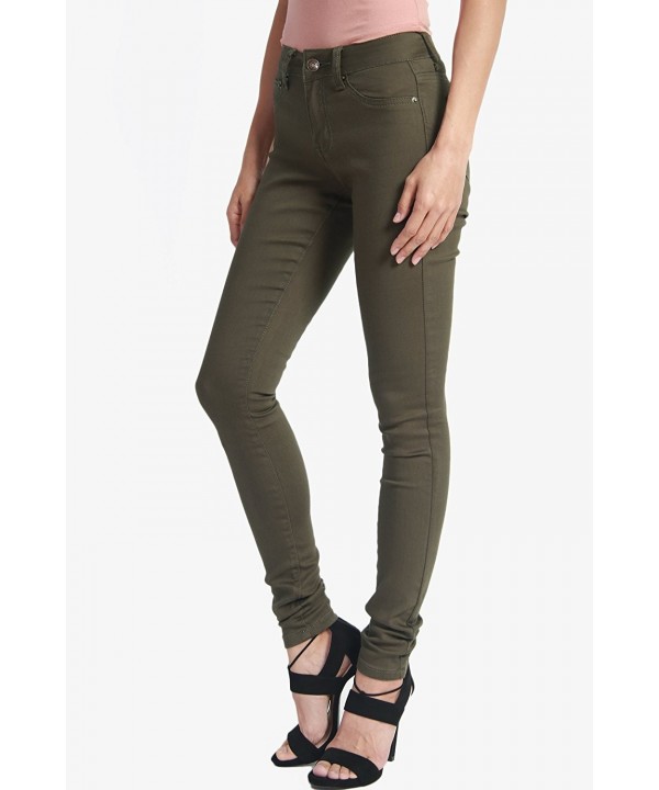 Women's Basic Army Olive Green 5 Pocket Stretch Denim Skinny Jeans ...