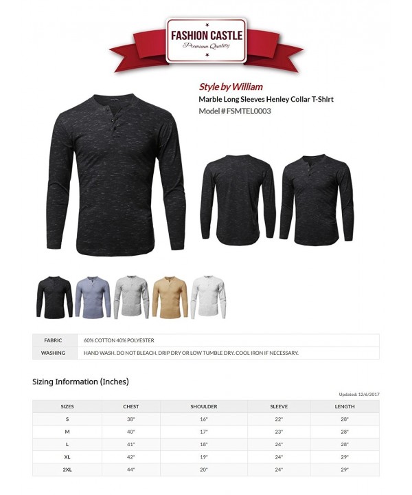 SBW Men's Marble Long Sleeves Henley Collar T-Shirt - Fsmtel0003 ...