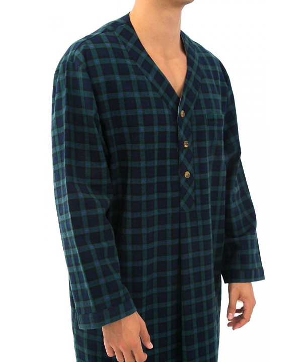 Mens Flannel Nightshirt- 100% Cotton Long Sleep Shirt - Blue and