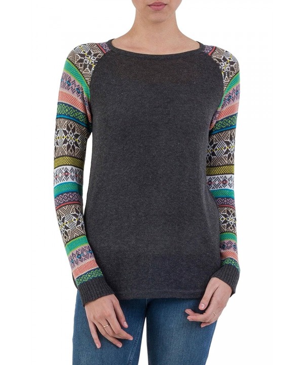 NOVICA Sleeve Cotton Sweater Charcoal